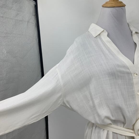 L Space Dress Women M Medium Cream Barcelona Tie Waist Collar Button Front - Picture 4 of 16